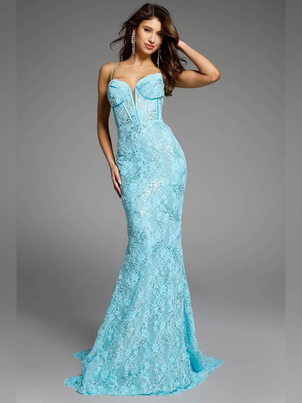 Jovani Sweetheart Lace Gown with Corset Bodice and Lace-Up Back D5009 NWT $698